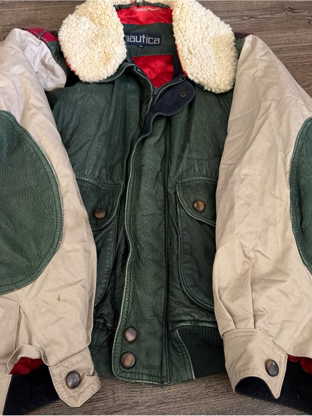 Vintage nautica bomber Jacket men’s wool leather Sherpa 40